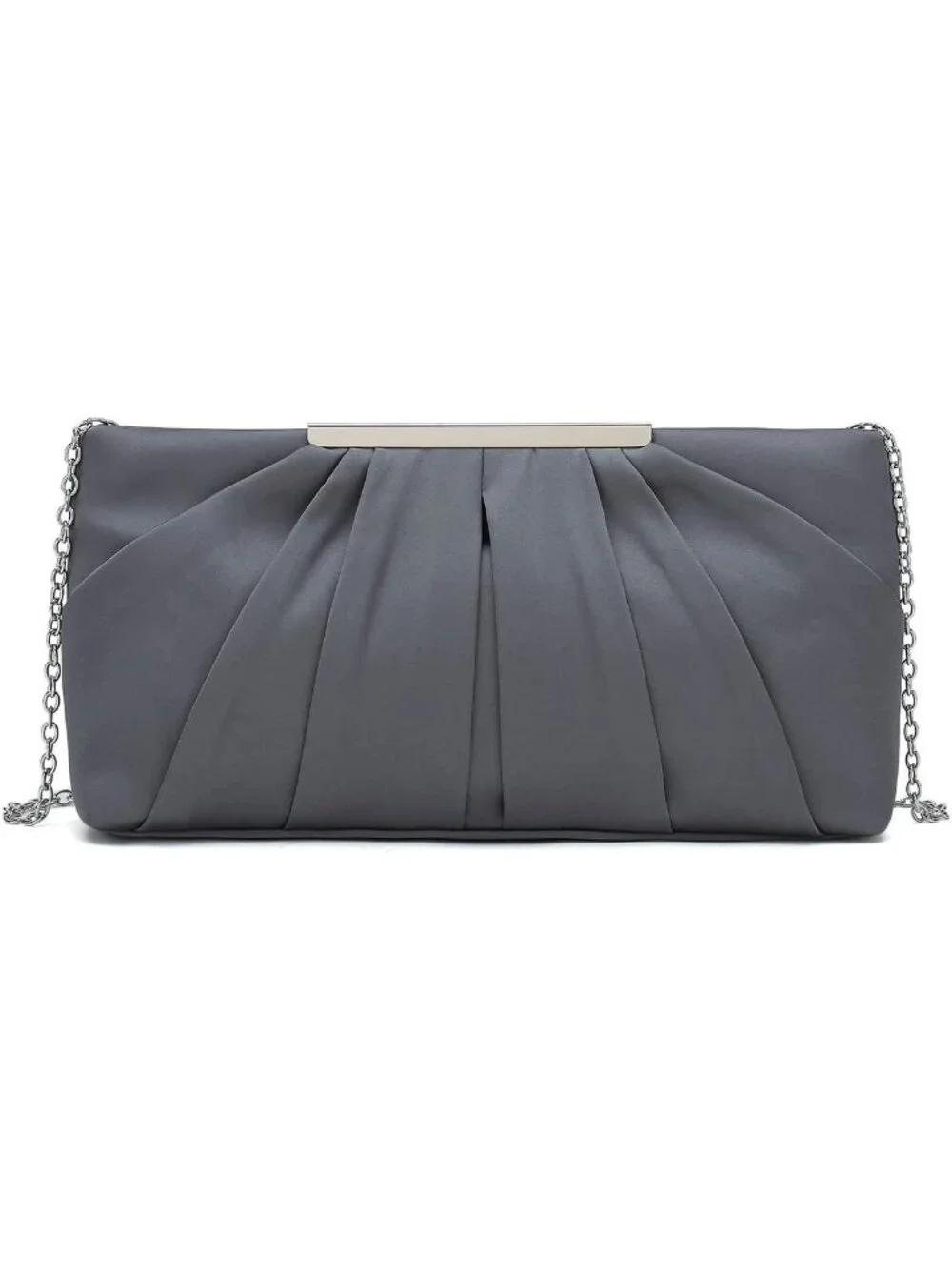 👜Women's Pewter Pleated Satin Elegant Evening Clutch Formal Wedding Purse